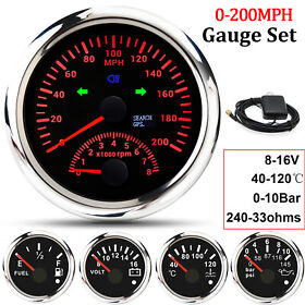 Cx8193 5 Gauge Set 85mm Gps Speedometer 0-200mph With Tacho 52mm Fuel Water Oil Press Volt