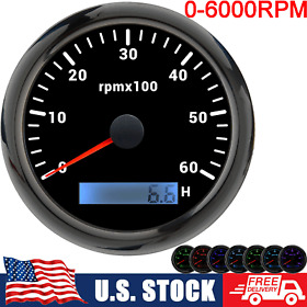 0-6000rpm 85mm Black 7 Colors Led Tachometer Gauge For Car Boat Truck Us Stock
