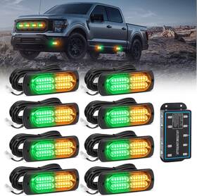 At-00824zw-ga Antom 8pcs Emergency Strobe Lights For Trucks Sync Feature Green Amber