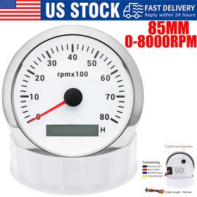Artilaura Cx8154us 85mm White Tachometer 0-8000rpm With Hourmeter Gauge For Marine Boat Car Truck
