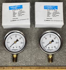 631008a02l30 Ashcroft 631008a2l30 2 0-30 Psi Gauge Brass Socket Ss Case 1/4 Npt Lower Mt