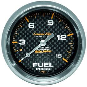 4811 Auto Meter Fuel Pressure Gauge Carbon Fiber To 15 Psi 2-5/8 Inch Mechanical