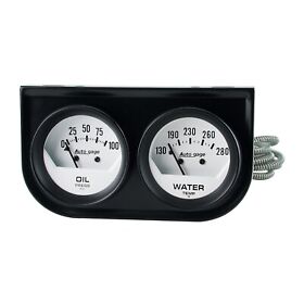 2323 Auto Meter Gauge Console Oilp Wtmp 2inch 100psi 280 Degrees F Wht Dial Blk