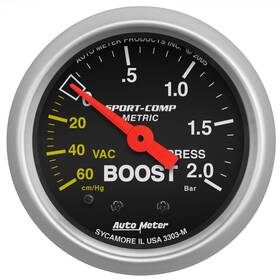 3303-m Autometer 046074134029 Sport-comp Boost And Vacuum Gauge 2-1/16 In