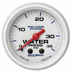 Tlx-atm200772-cl360a70 Autometer Gauge Water Pressure Marine White 2-1/16in 35 Psi Mechanical