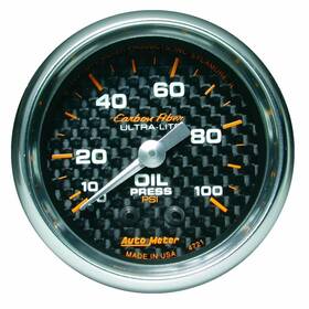 Tlx-atm4721-cl360a70 Autometer Mechanical Oil Pressure Gauge Carbon Fiber 52mm 100 Psi