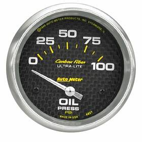 Tlx-atm4827-cl360a70 Autometer Oil Pressure Gauge Carbon Fiber Short Sweep Electronic 0-100 Psi