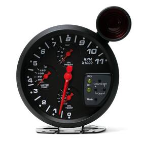 5in-4in1-bk Carnow-auto-parts 5ftft 4in1 Tachometer 0-11 Rpm Meter With Shift Light Water Oil Temp Press Gauge