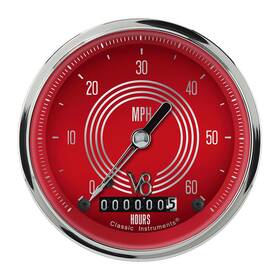 Lsv8rs Classic Instruments V8 Red Steelie 3 3/8 Inch Low Speed Speedometer