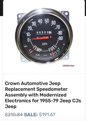 914845 Crown Auto Jeep Replacement Speedo Assmbly/modern Electronics 1955-79 Cjs