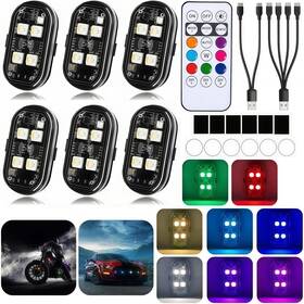 Daisyfang Rz-067 Upgraded 4leds 6pcs Wireless Led Strobe Lights With Remote Control 8 Black