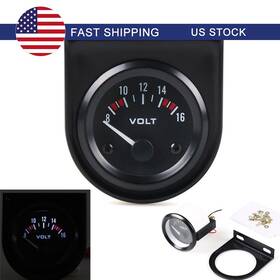 100007 Dyno Racing Universal 2 Inch 52mm Mechanical White Led Car Auto Volt Voltage Gauge Meter 8v-16v