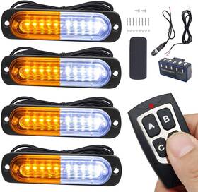 12-24v Ease2u E 704768844615 Led Strobe Lights For Trucks Vehicles Suvs 4pcs Emergency White Amber
