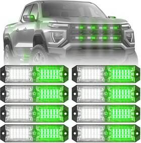 714-wg Elechoi 8pcs 12-led Emergency Strobe Light Ultra Slim Grille Flashing Green/white