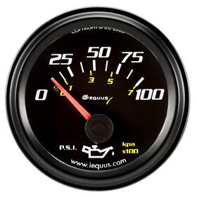E6234 Equus Gauge Oil Pressure 2 Inch 0-100psi 90 Sweep Mech Black 6000 Seri
