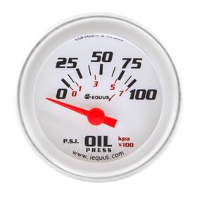 E8264 Equus Gauge Oil Pressure 2 Inch 90 Degree Sweep Elec White Silver 800