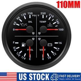 Cxa015 Gzsmh 110mm Black 4 In 1 Gauge Fuel Level Oil Pressure Water Temp Voltmter Waterproof