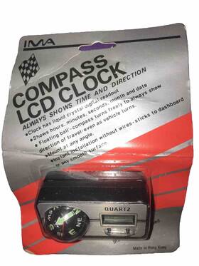 Ima 077283301186 Compass Lcd Clock With Adhesive Bottom Dashboard New Old Stock