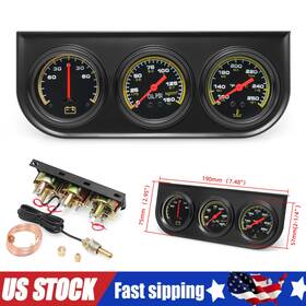 Jafowsey Zj0003 52mm 3-in-1 Auto Car Triple Gauge Set Kit Water Temp Oil Pressure Volt Meter Us