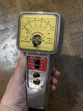 T-111 Kal Vintage Dwell Tachometer Made By Auto Mechanic Chrome Tool Automotive
