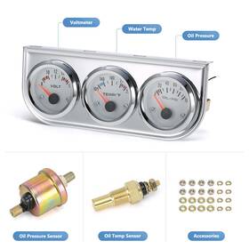 Auq5352997691475mc Kkmoon Universal 2 Inch 52mm Chrome Oil Pressure Water Temp Volt Meter Triple Gauge Set 3in1