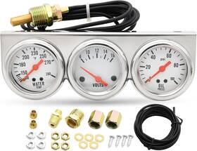 007582  Linekong 3 In 1 Car Meter Auto Gauge 2ftft 52mm Triple Kit Oil/volt/water