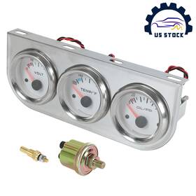 Vow3sl-mo Motor1819 Chrome 2ftft 52mm Mechanical Triple 3 Gauge Set Oil Pressure Volt Meter Water Temp