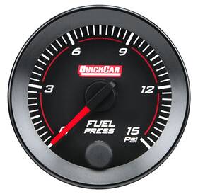 65-000 Quickcar Racing Products Redline Fuel Pressure Gauge 0-15psi Full Sweep Analog Black