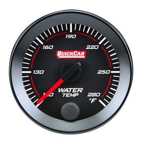 65-006 Quickcar Racing Products Redline Water Temp Gauge 100-280 Deg F Electric Full Sweep Black