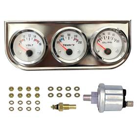 Rsc203sl Sreuoil Chrome 3 In1 Triple Auto Gauge Meter Kit 52mm 8-16v Volt 100-250