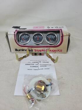 Se-ag401 Sun East 70s Vtg 2 Inch Illuminated Triple Gauge Kit Oil Amperes Water Temperature
