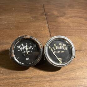 1275-s Sw Pair Stewart Warner Mechanical Oil Pressure Gauge To 80# And Ampmeter Amperes