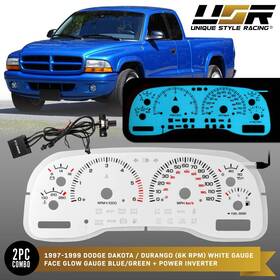 El-dg004-1 Unique Style Racing Usr Blue/green Glow Gauge White Overlay For 97-99 Dodge Dakota / Durango Cluster