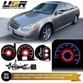 El-ns026er-4 Unique Style Racing Usr Red Glow Gauge Black Overlay For 02-03 Nissan Altima 4cylinder/150mph Cluster