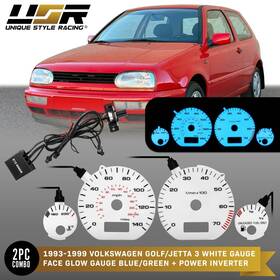 El-vw001-s-4 Unique Style Racing Usr Blue/green Glow Gauge White Overlay For 93-99 Vw Golf/jetta 3 A3 Iii Cluster