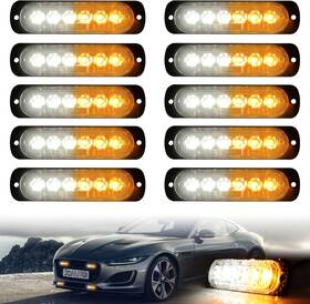Xt00324x10 Xtauto 10pcs Led Emergency Strobe Light Amber White 6-led Ultra Slim