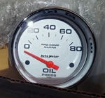 200747-35 Autometer, 5/8 Oil Pres Electric 0-80 Psi Chrome Bezel, No Sender. Fixed Price $59.00.