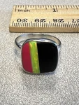New Sterling Silver Aurora Opal Glass Kandy Bright Square Mod Ring 9 Unique. Fixed Price $47.00.