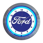 Ford Script Logo Garage Man Cave Wall Clock Chrome Trim W/ Blue Neon Light. Fixed Price $89.95.