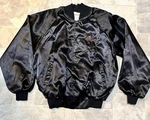 Vintage 90S Satin Bomber Jacket Black Size Large Classic Car Retro Distressed. Fixed Price $31.50.