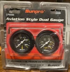 Sunpro CP8086 Aviation Style Double Gauge Kit 2" Black Mechanical New In Box!. Fixed Price $59.99.