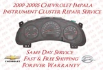 2000-2005 Chevrolet Impala Instrument Cluster Mail-in Repair Service Gm Gauge. Fixed Price $99.99.