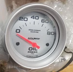 200747-33 Autometer, 5/8 Oil Pres Electric 0-80 Psi Satin Bezel, No Sender. Fixed Price $59.00.