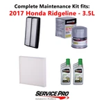 2017 Honda Ridgeline 3.5L Complete Air, Oil & Cabin Filter Kit (0W-20). Fixed Price $99.95.