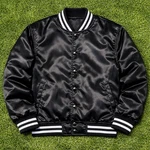 Black Satin Bomber Jacket Men Lightweight Classic Plain Varsity XS-5XL. Fixed Price $69.00.