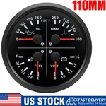 110MM Black 4 In Gauge Fuel Level 230-33OHM Oil Pressure Water Temp Volt Us. Fixed Price $50.42.