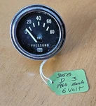 Stewart Warner D-305-B 6 Volt Oil Pressure Gauge 0-80 Psi 2-1/8" Mount Hole. Fixed Price $40.00.